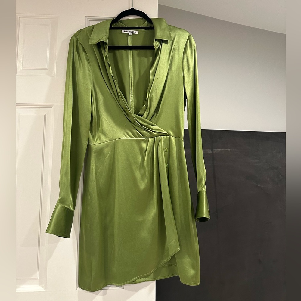Reformation Green Silk Mini Dress